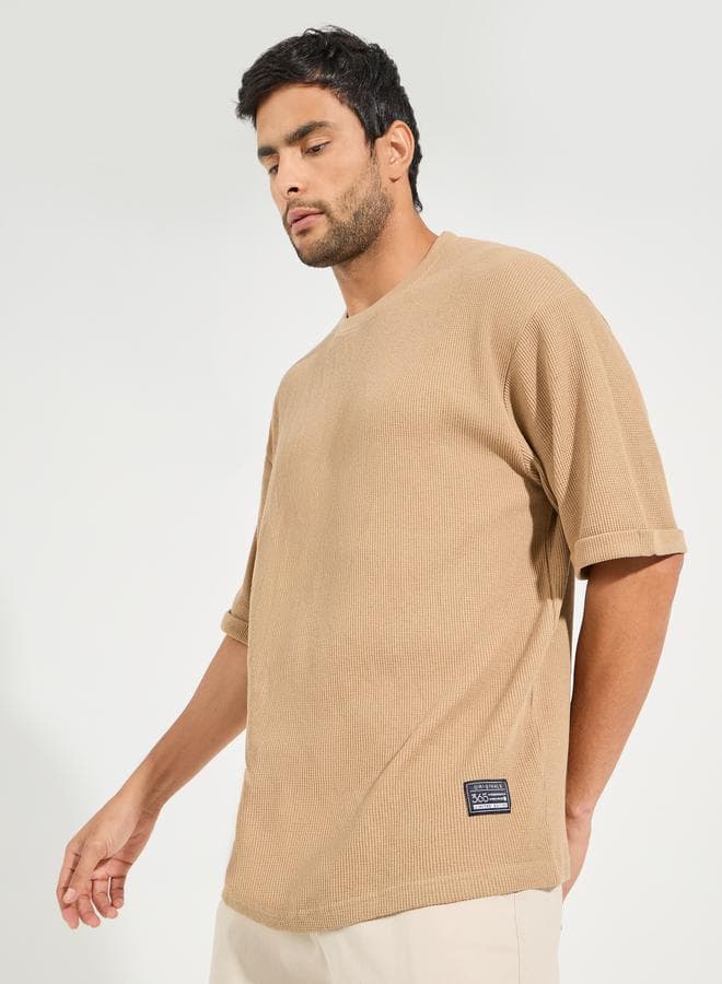 Styli 7006283702 Waffle Knit Oversized T-Shirt Beige - Image 1