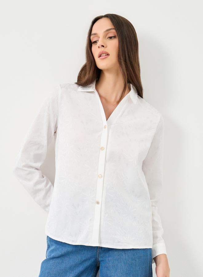 Styli Solid Buttoned White Long Sleeve Shirt - Image 1