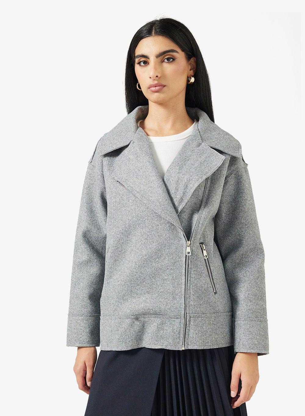 Grey Short Trench Coat Me0249243 - Image 1