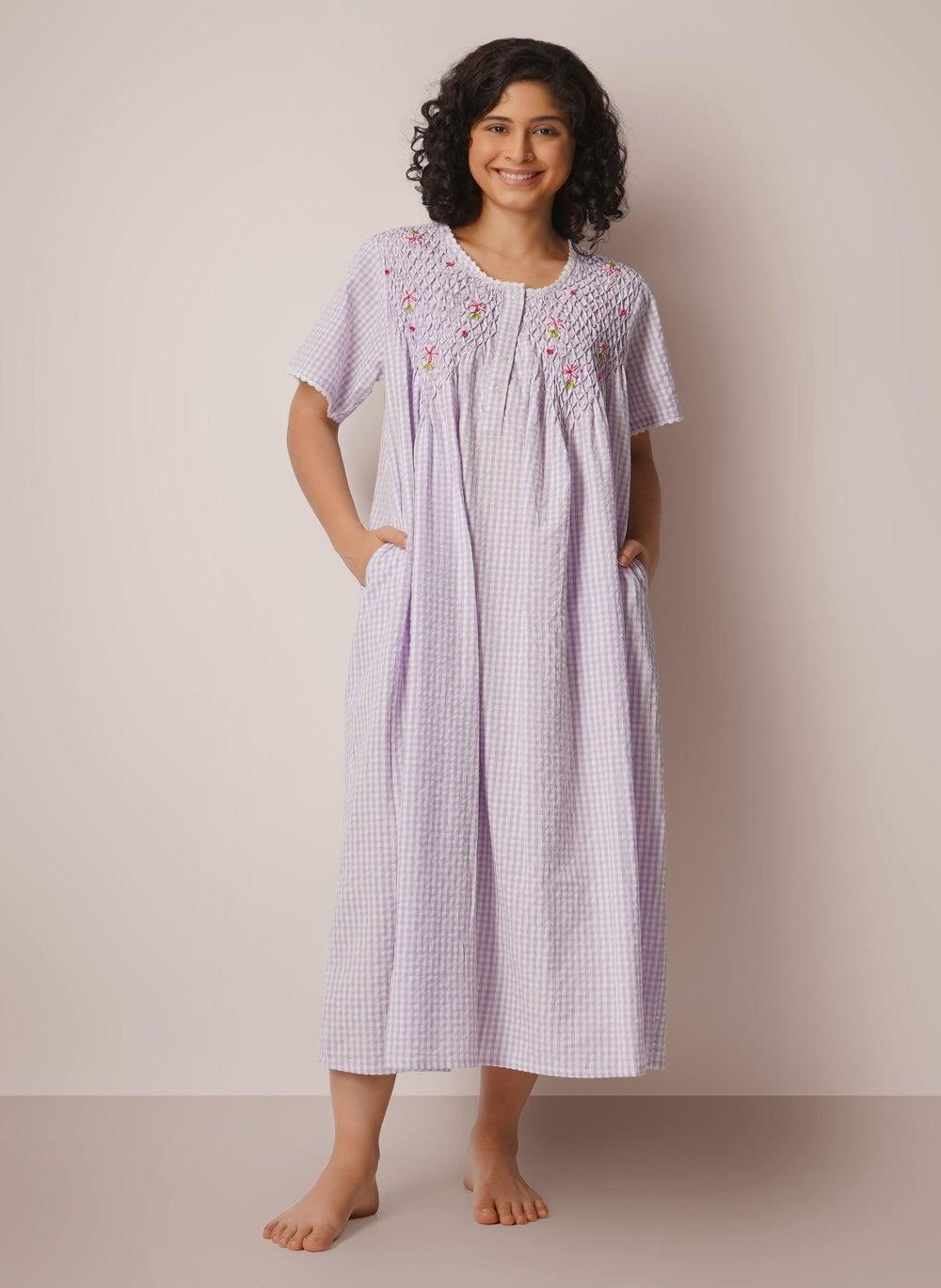 Agatha Hand-Smocked Lilac Nightdress with Embroidery - Image 1