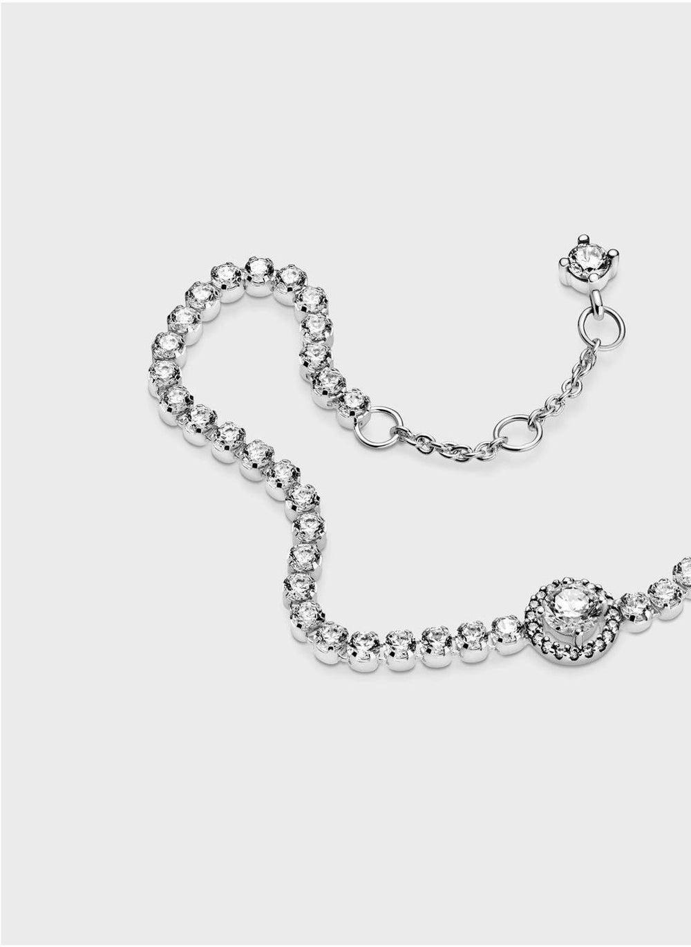 Sparkling Halo Tennis Bracelet in Sterling Silver - Image 1