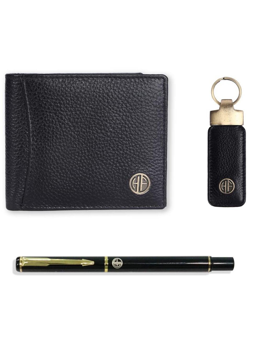 HF592BLK_KR_PEN Premium Leather Wallet Gift Set for Men - Image 1
