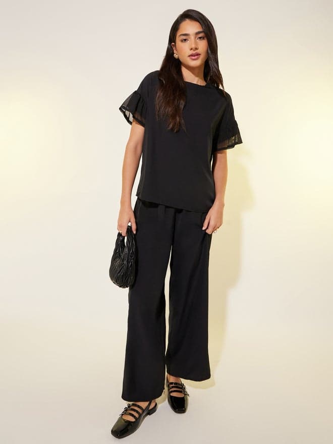 Take Two Black Mesh Sleeve Co-Ord Set - Image 1