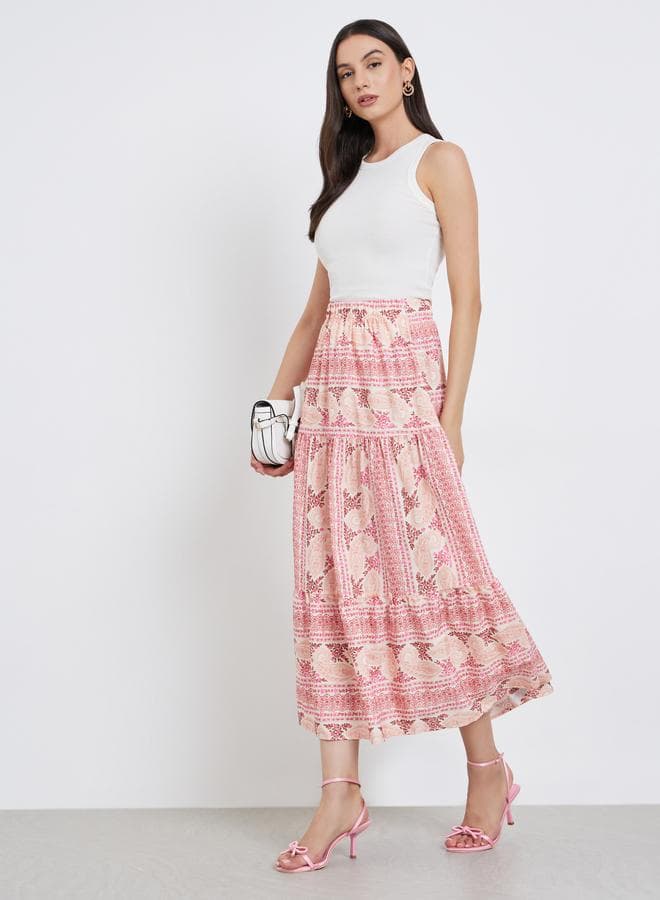 Take Two Floral Pink Midi A-Line Skirt - Image 1