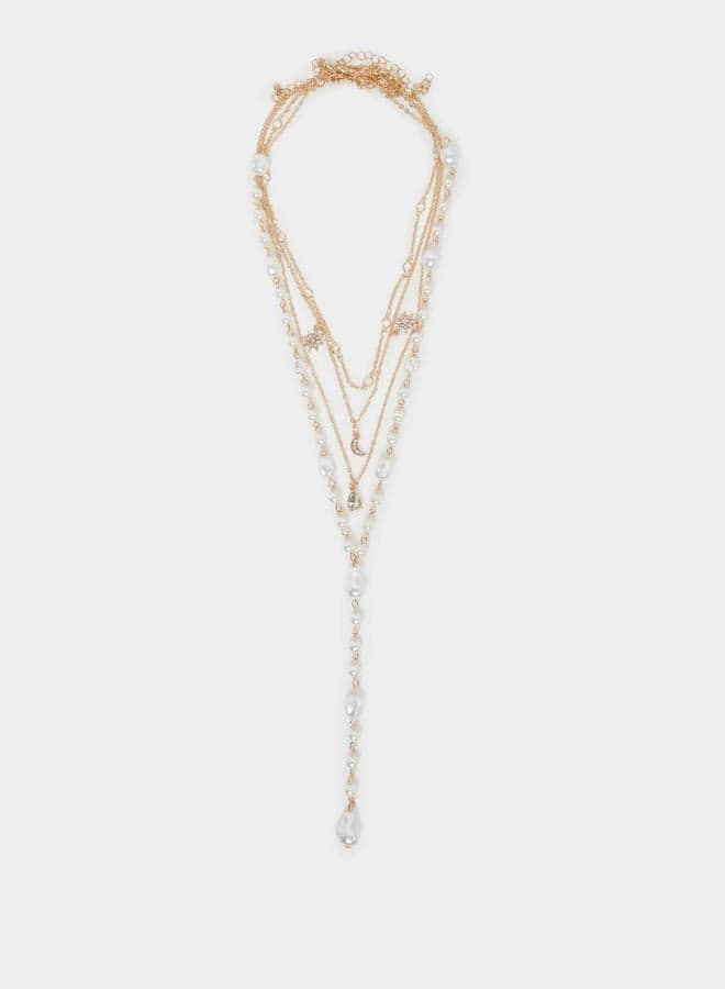 Styli Faux Pearl Trail Gold Long Necklace - Image 1