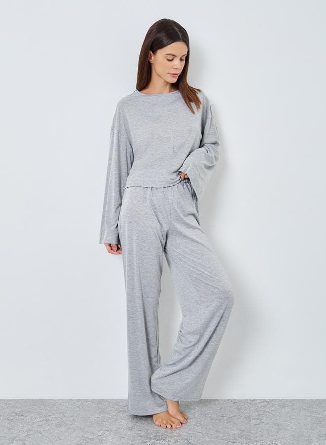 Styli Grey Boxy Tee & Wide-Leg Pyjama Set - Image 1