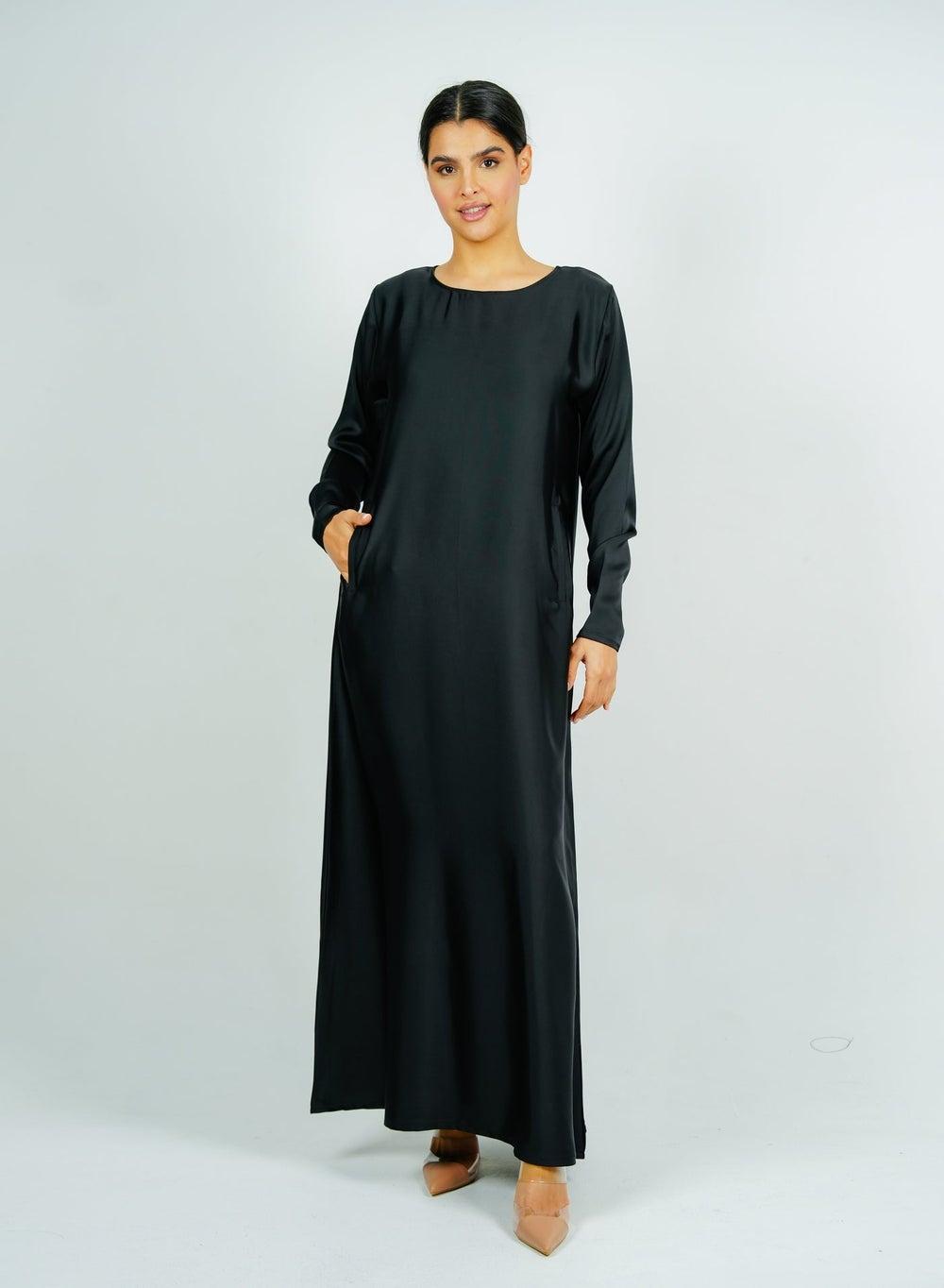 Black Colour-Block Inner Dress with Pocket Detail - Image 1