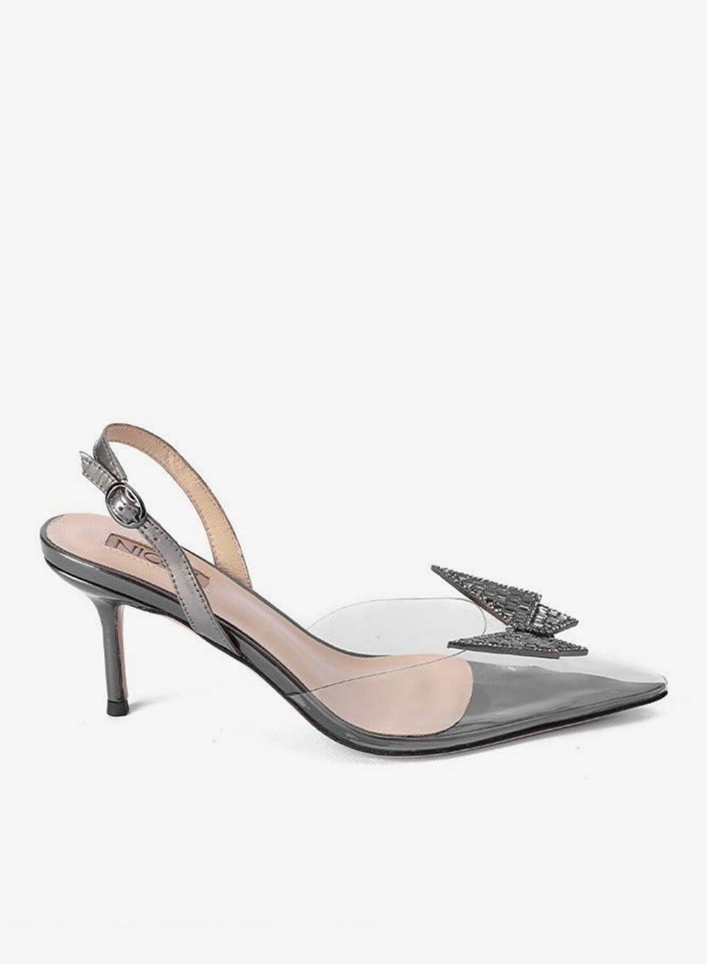GWEN Crystal Bow Gunmetal Glass Pumps - Image 1