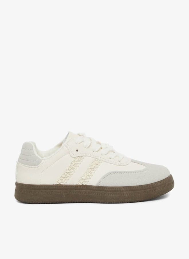 Beige Color Block Lace-Up Casual Sneakers - Image 1
