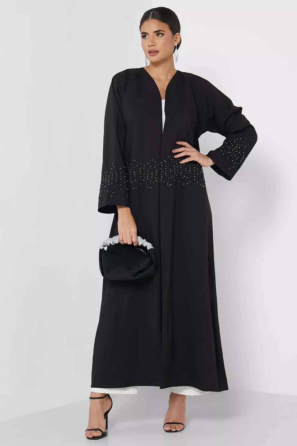 Classic Red Crepe Embroidered Evening Abaya - Image 1
