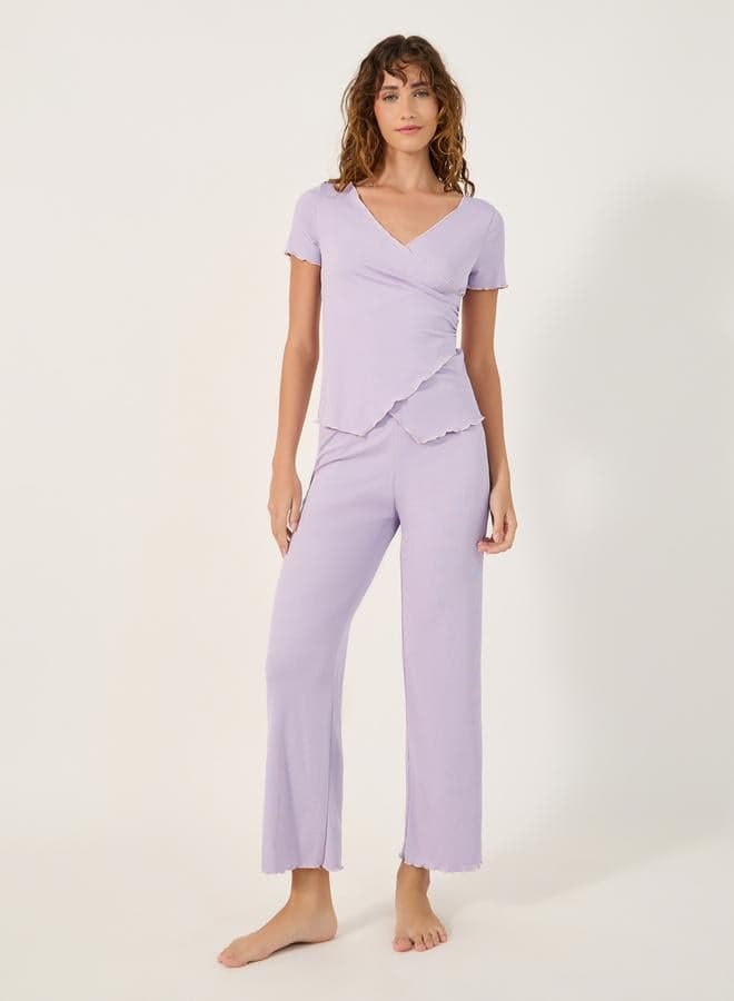 Contrast Edge Rib Wrap Tee & PJ Set 7008550616 - Image 1