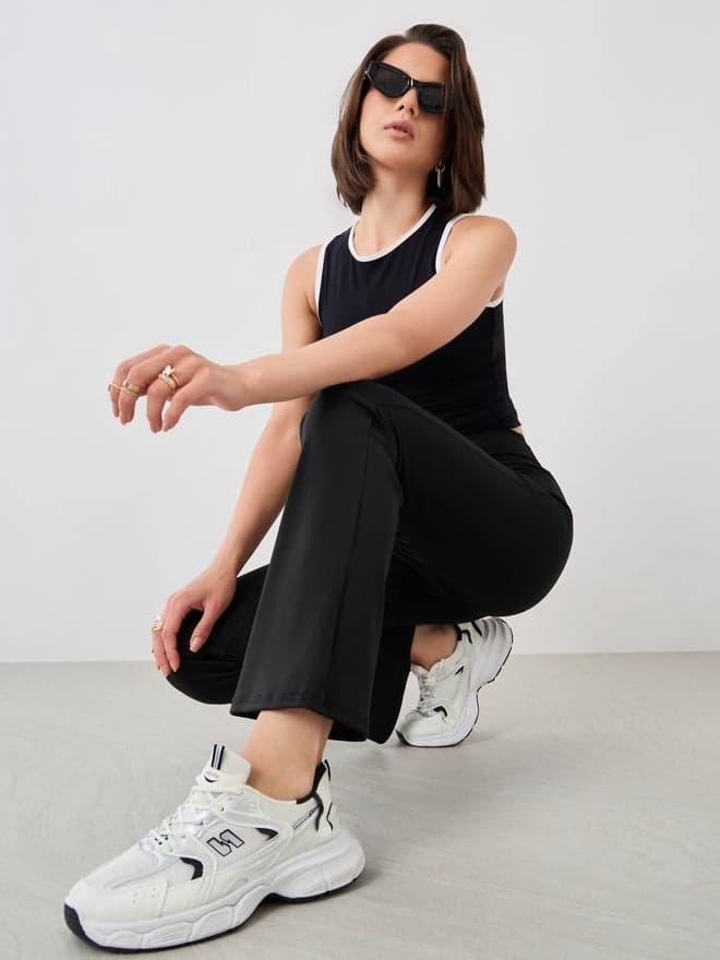 Take Two Black Solid Flared Leggings Mid-Rise Fit - Image 1