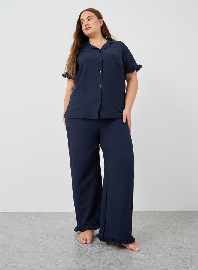 Navy Textured Plus Size Pyjama Set Collared 2-Pack - Image 1