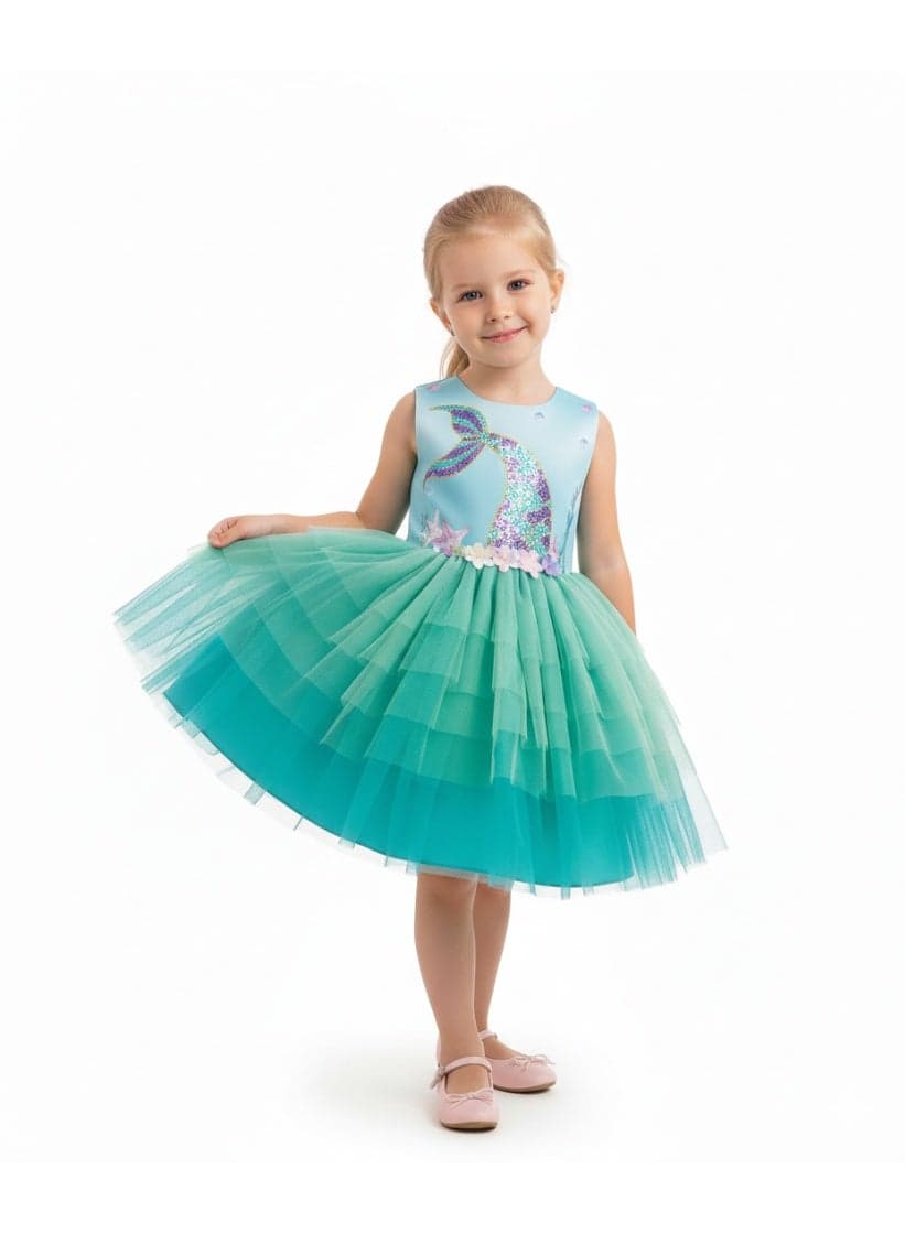 Mermaid Tulle Party Dress – Aqua Tiered Skirt - Image 1
