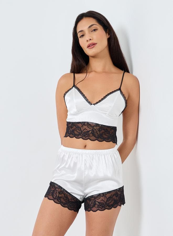 Take Two Lace Trim Crop Top & Shorts Set - Image 1