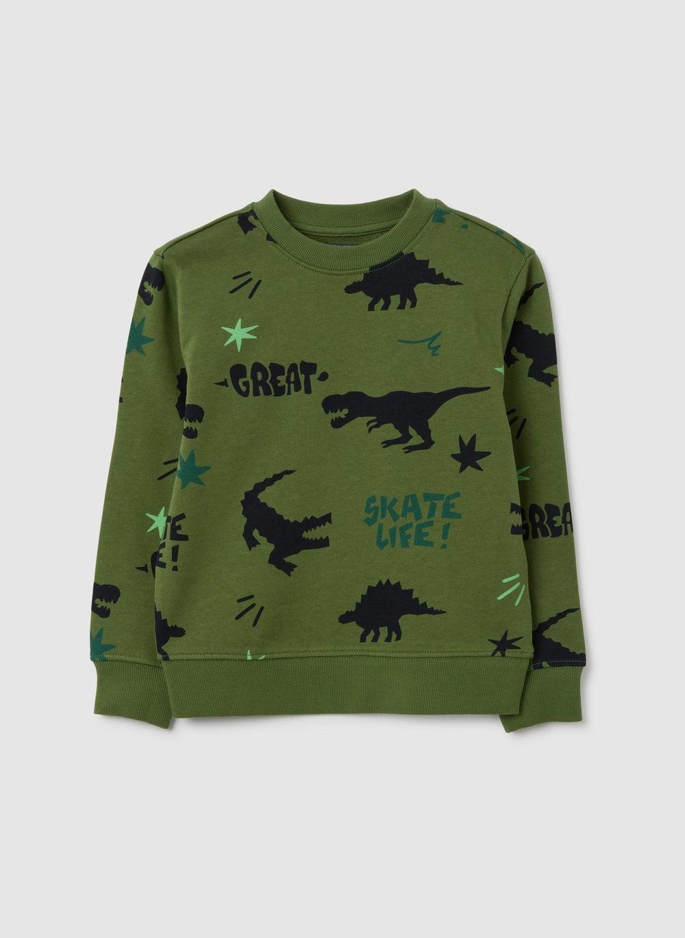 Green Dinosaur Print Cotton Kids Sweatshirt - Image 1