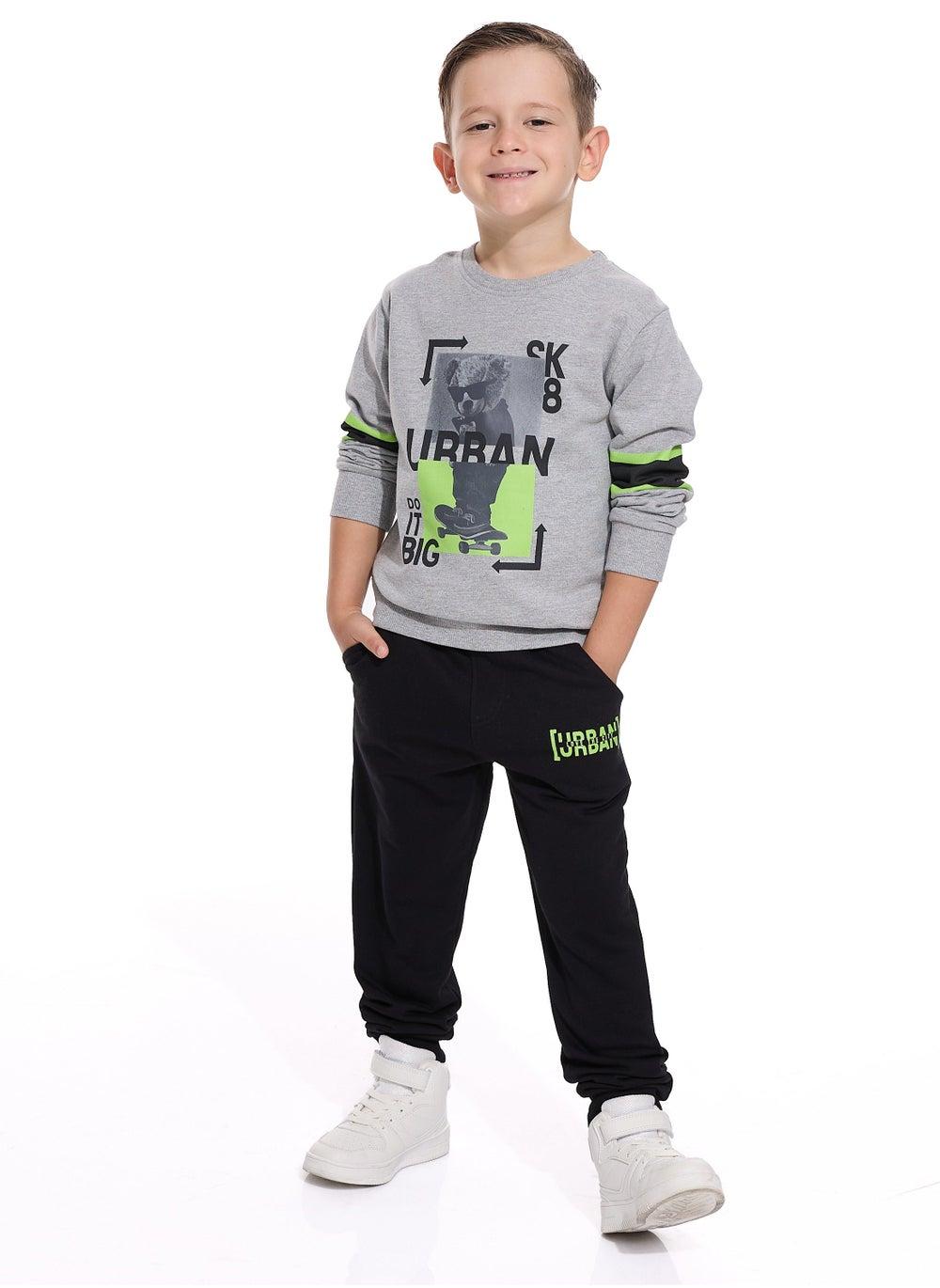 Boys Grey Mel-1/Black Sweatshirt & Jogger Set - Image 1