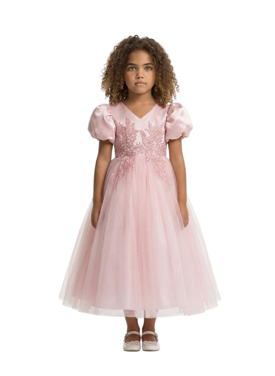 Light Pink Embroidered Tulle Maxi Dress - Image 1