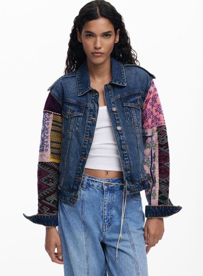 Denim Jacket 25Wwed14 5053 with Contrast Sleeves - Image 1