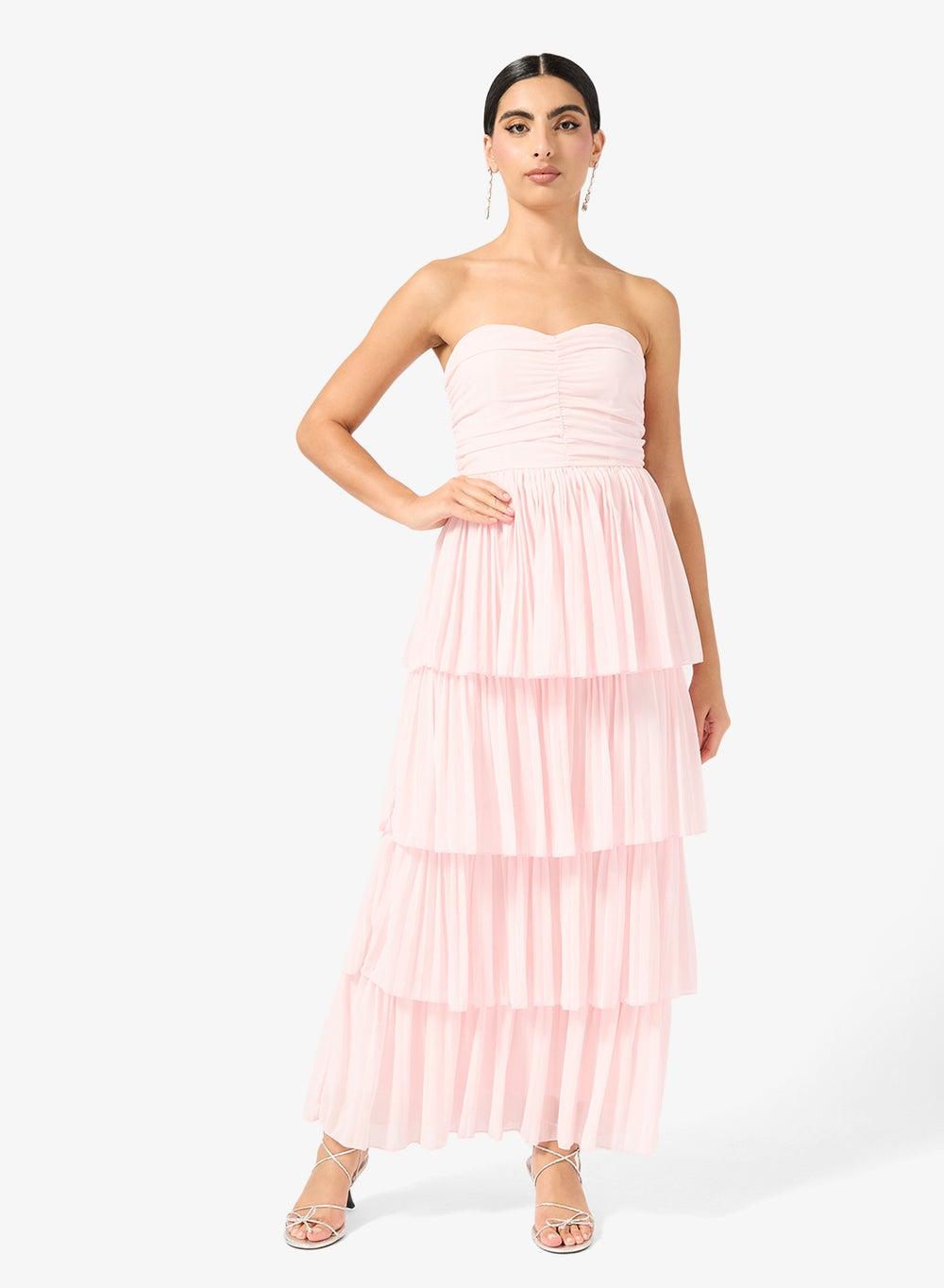 Light Pink Bandeau Tiered Maxi Dress Clt256167 - Image 1