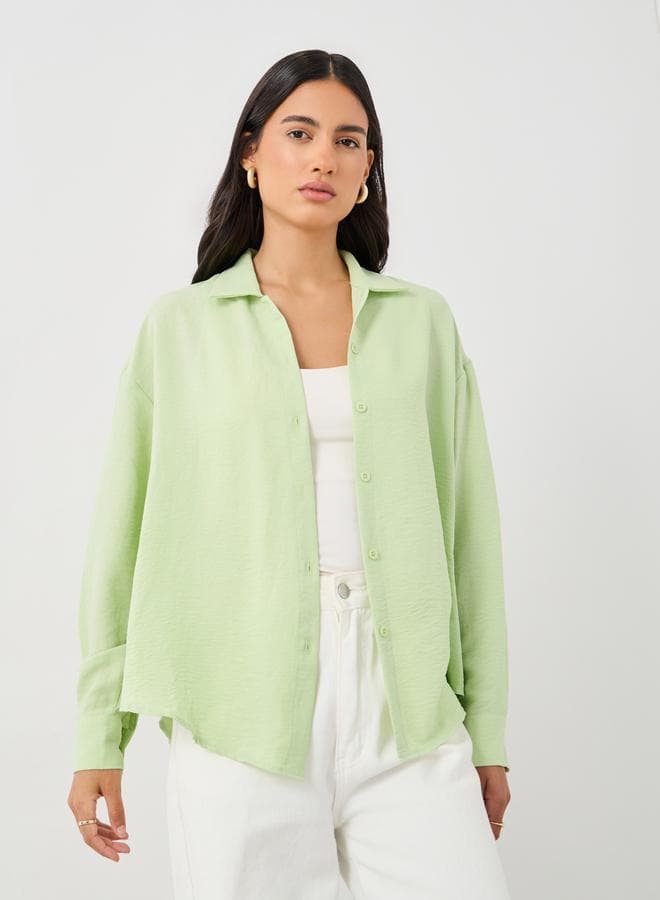 Green Solid Spread Collar Regular Fit Shirt - Image 1