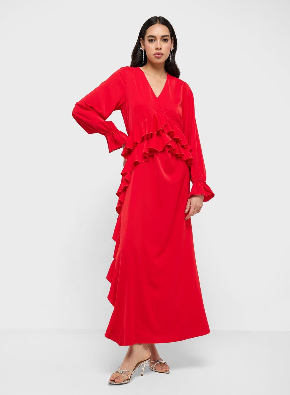Red Ruffled Maxi Dress 1125 69 Evening Elegance - Image 1