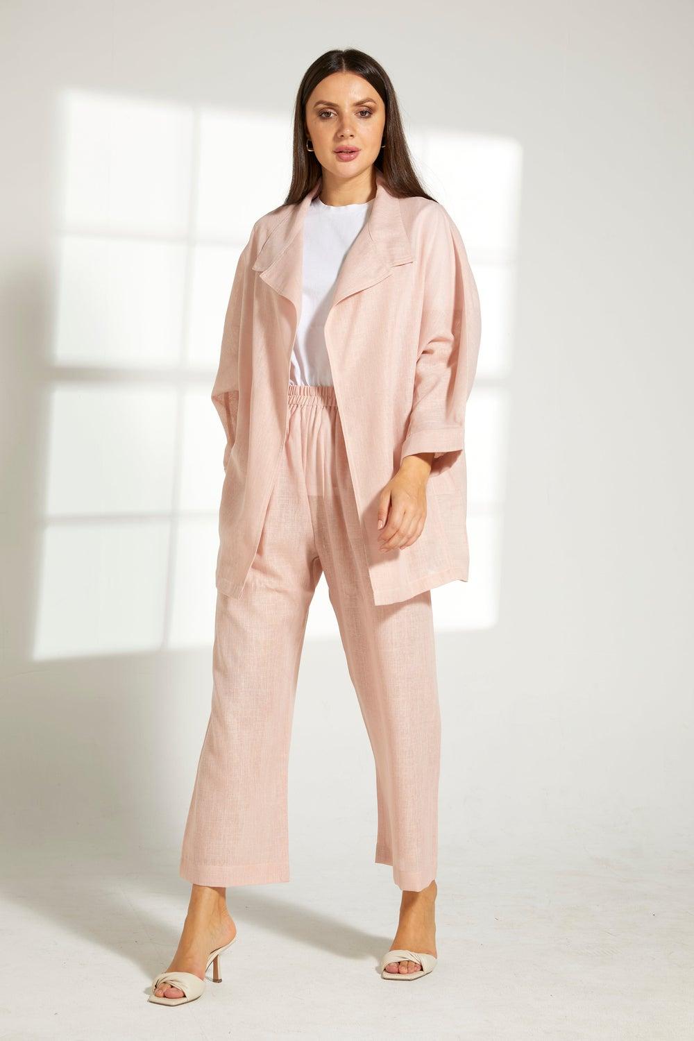 Peach Button Down Lounge Set for Women - Image 1