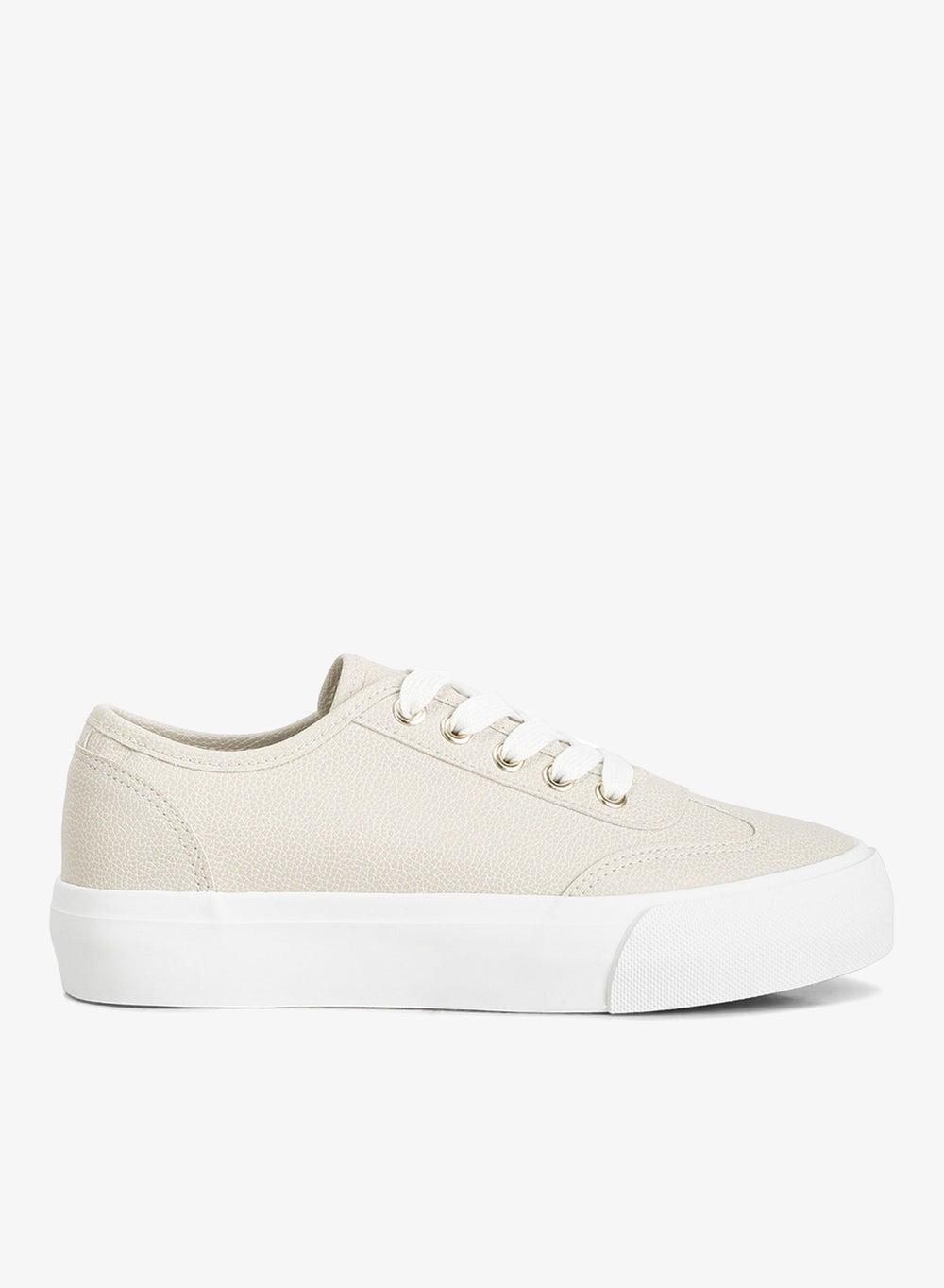 Off-White Faux Leather Flatform Low-Top Sneakers Sh4445 - Image 1