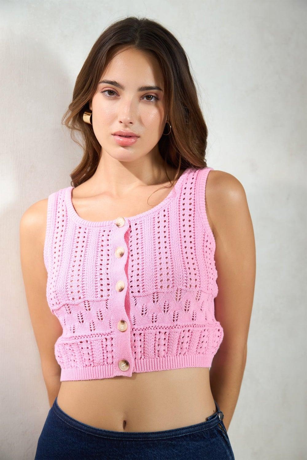 VIRGIO Cotton Cropped Cardigan 61102000 Pink - Image 1