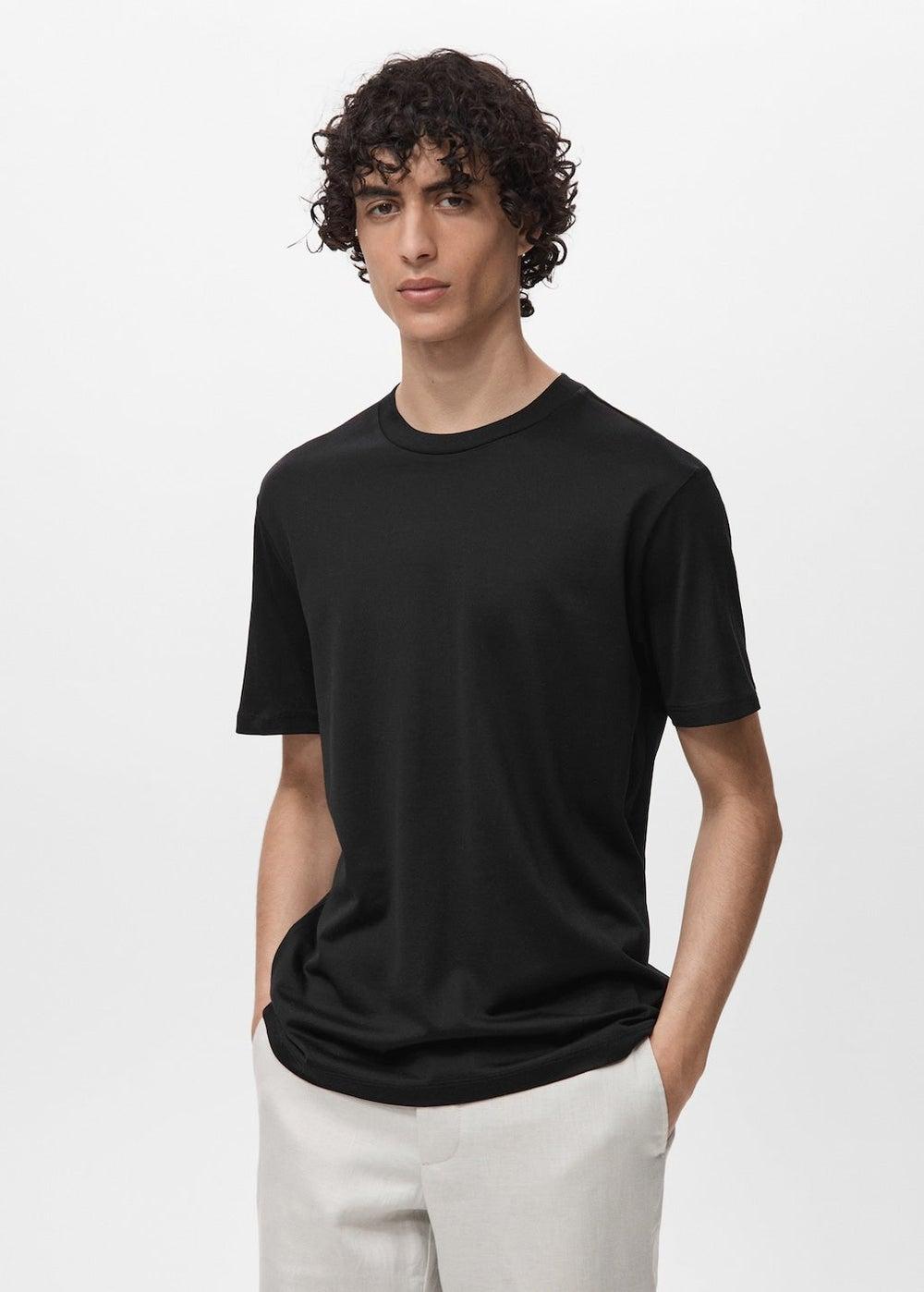 Mango Man Slim Cotton T-Shirt 17860293 Black - Image 1