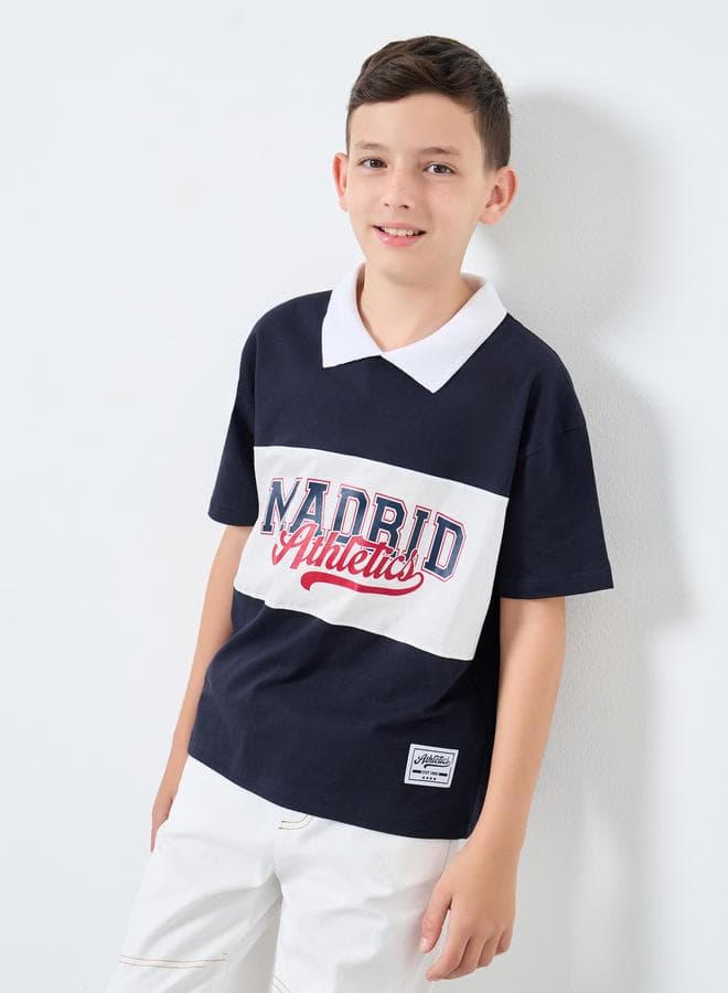 Boys Navy Color Block Polo T-Shirt Oversized Fit - Image 1