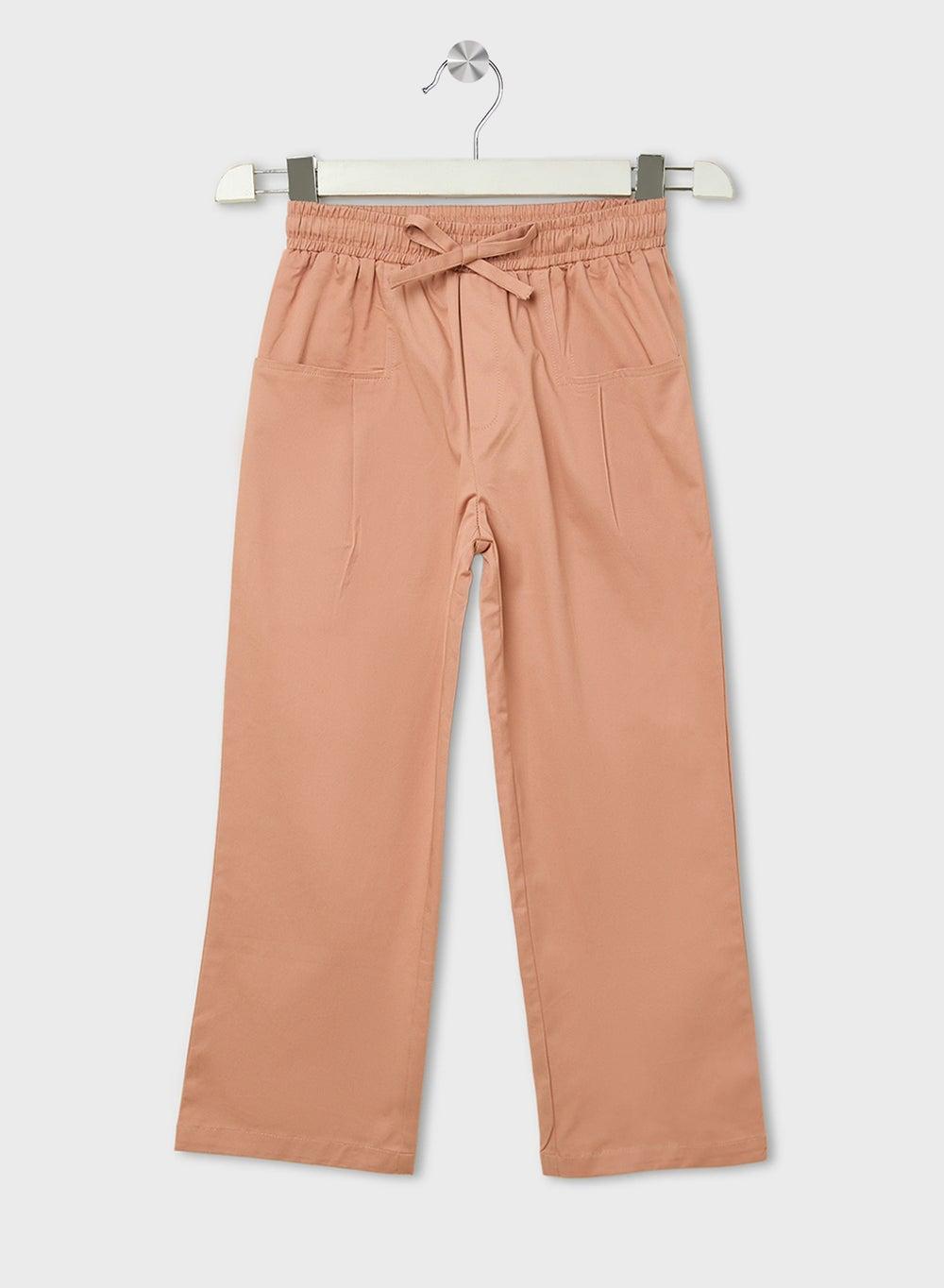 Girls Peach Cotton Twill Wide-Leg Trousers - Image 1