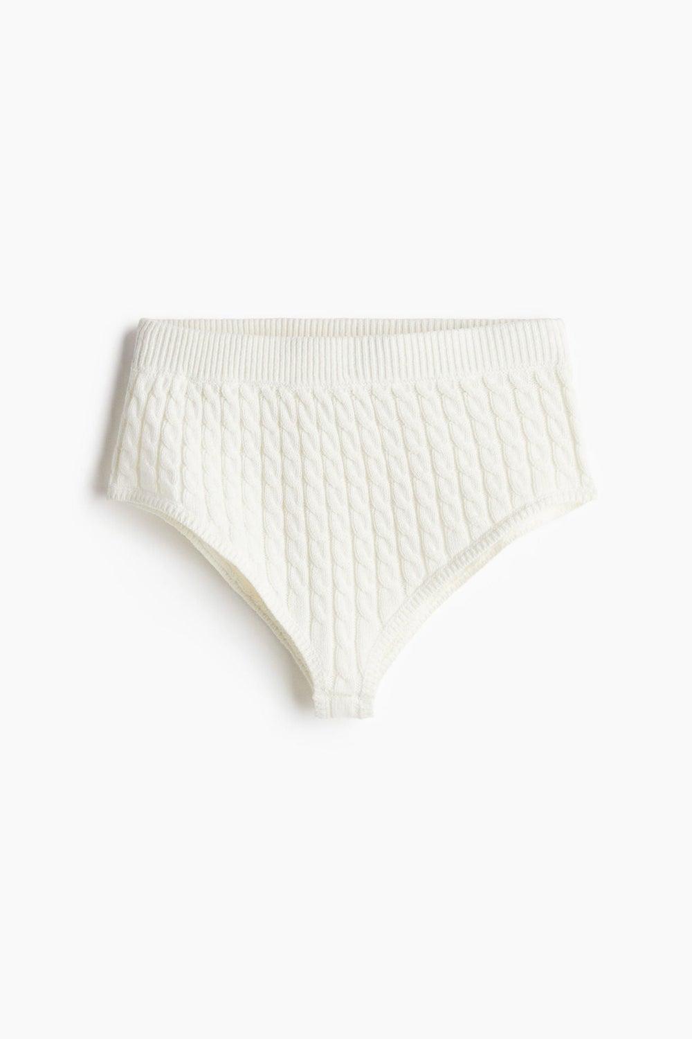 Cable-Knit High Rise Mini Shorts in Soft White - Image 1