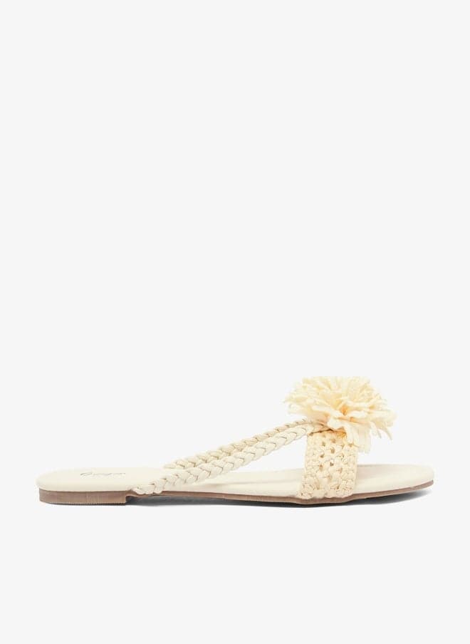 Floral Detail Cream Flat Sandals Vhlx25052249 - Image 1