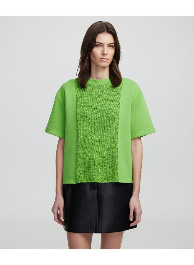 Relaxed Fit Mixed Media Short Sleeve Sweatshirt - Image 1