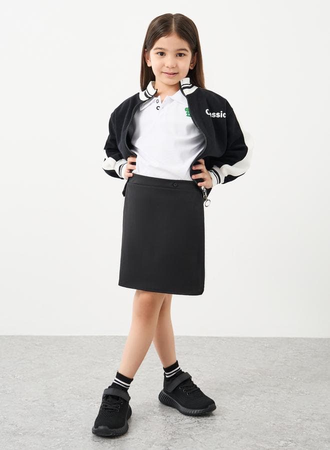 Girls Black School Skorts with Button Detail - Image 1