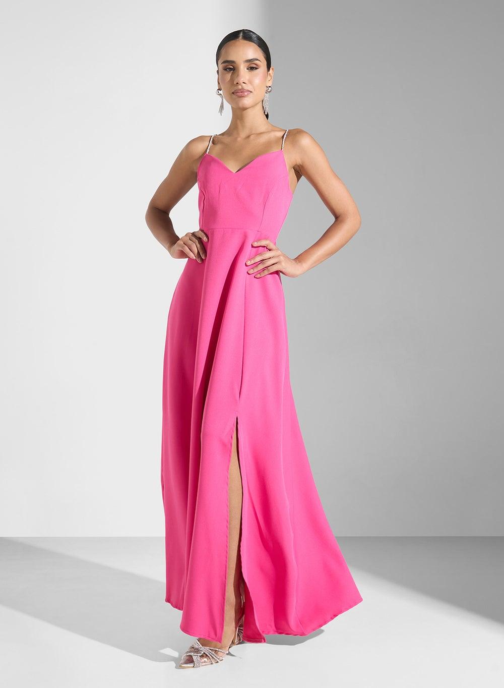 Hot Pink Fit & Flare Maxi Dress Ma110112 - Image 1