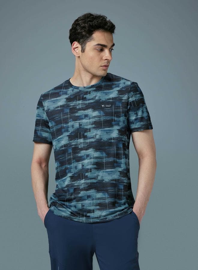 Technosport Printed Slim Fit Green T-Shirt - Image 1