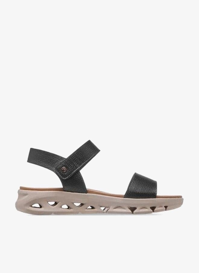G8827 Black Textured Strap Flat Sandals - Image 1