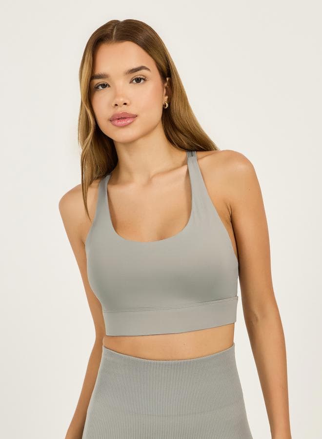 Grey Mesh Back Multi-Strap Medium Support Sports Bra 7011483414 - Image 1