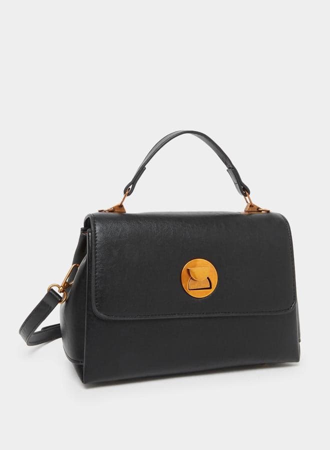 Styli Textured Black Satchel Bag with Twist Lock - Image 1