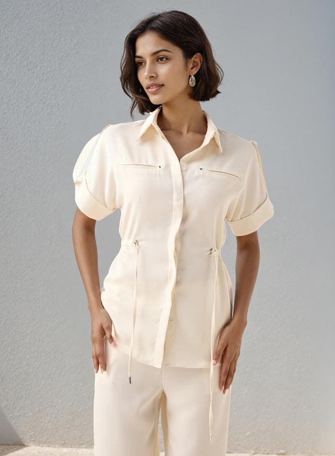 Iconic Beige Utility Shirt with Tie-Up Detail - Image 1