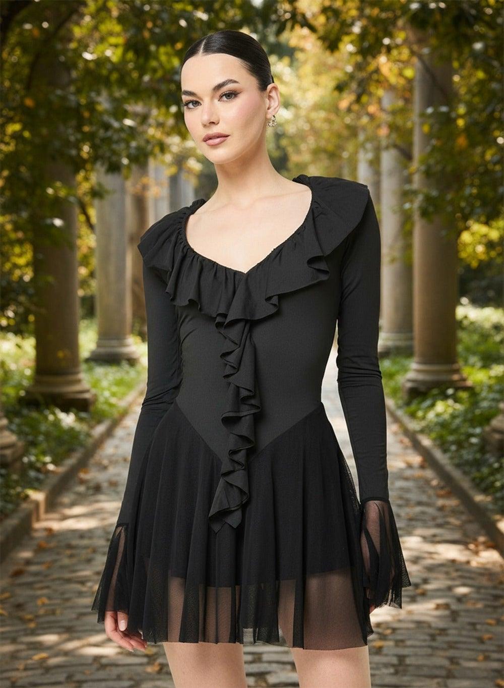Black Ruffle Detail Fit & Flare Skater Dress 250328 37 - Image 1
