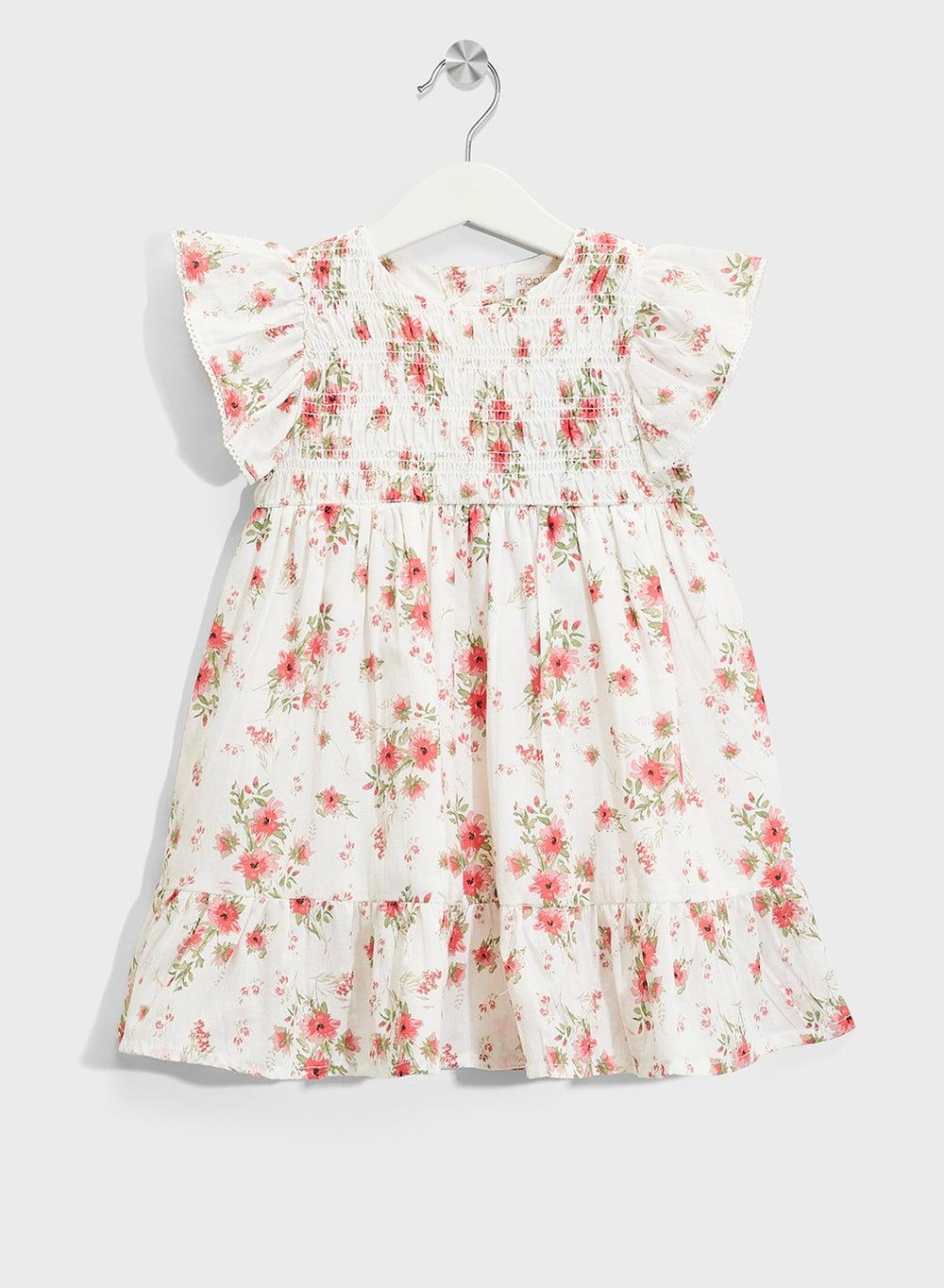 Girls Floral Ruffle Cotton Dress – Smocked Tiered Mini - Image 1