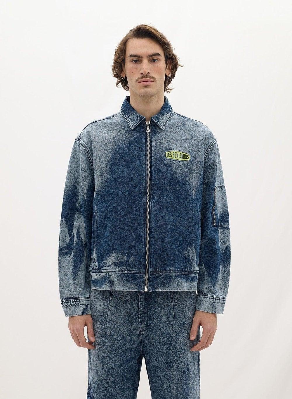 Denim Bomber 001 Logo Print Jacket - Image 1