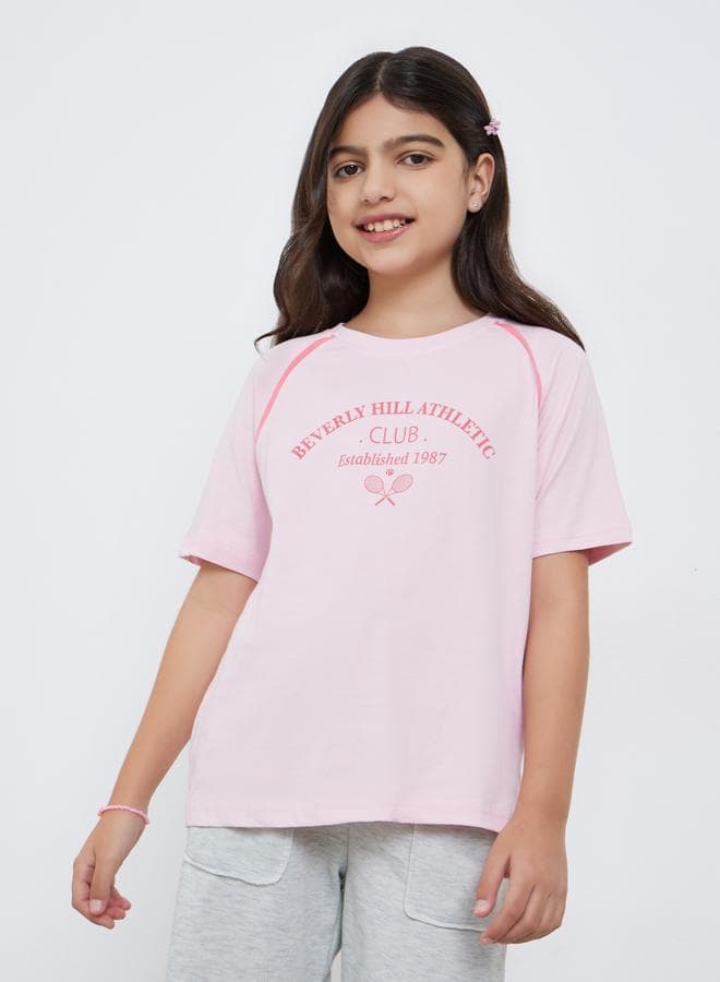 Styli Teens Light Pink Raglan Graphic Cotton T-Shirt - Image 1