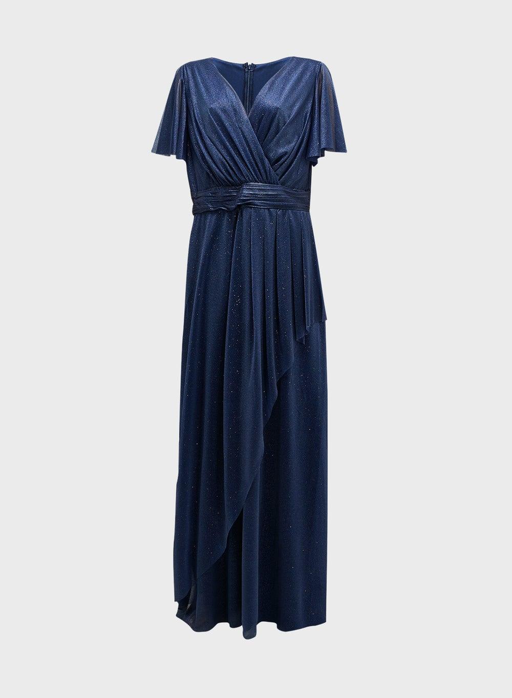 Dxkc02 Navy Sparkle Wrap Maxi Evening Dress - Image 1