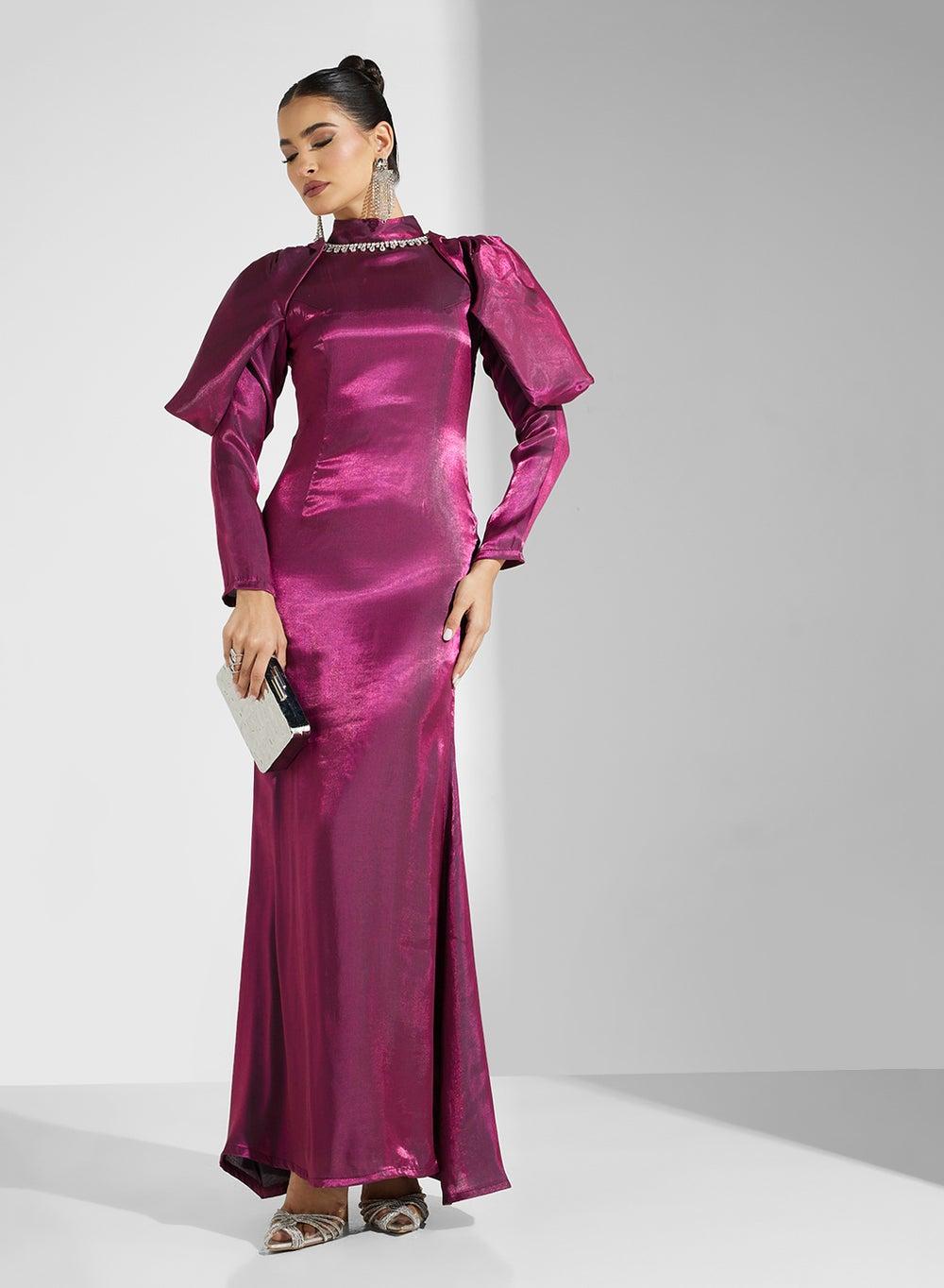 Magenta Satin Evening Maxi Dress 4061 - Image 1