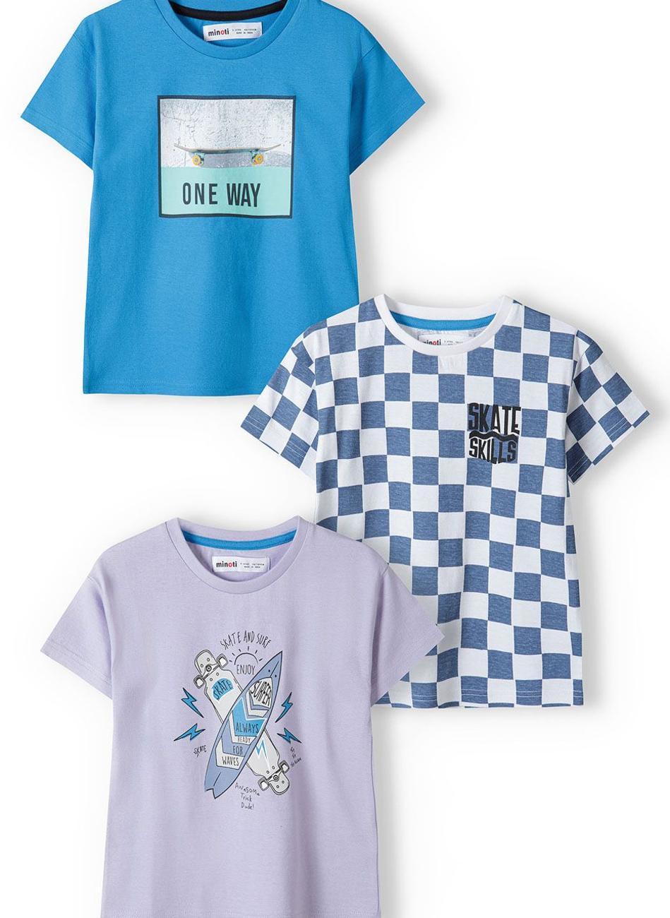 Boys 3 Pack Blue Summer Graphic Cotton T-Shirts - Image 1
