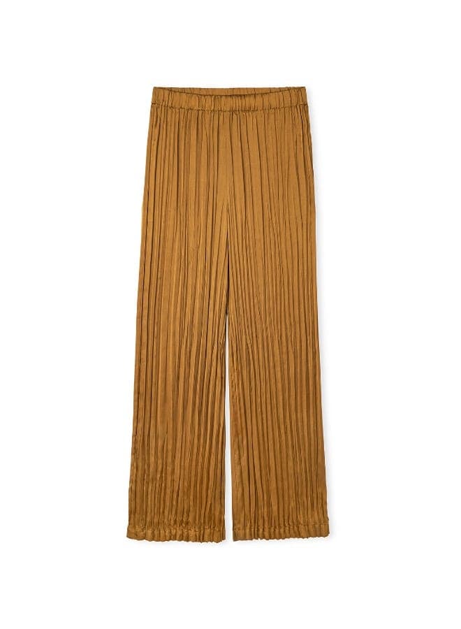 Tobacco Wide-Leg Crinkle Trousers - Image 1